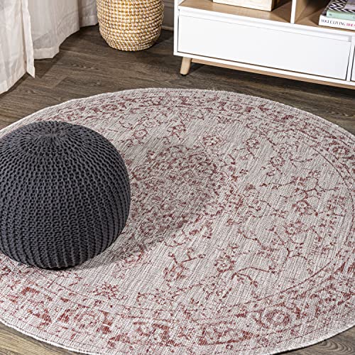 JONATHAN Y Boho Medallion Indoor Outdoor Round Area Rug 5 Ft Red/Taupe, Rozetta Textured Weave for Backyard, Patio, Porch, Easy-Cleaning, High Traffic, Pet-Friendly, Non-Shedding (SMB102A-5R) - color: Red/Taupe, size: 5'3" (Round)