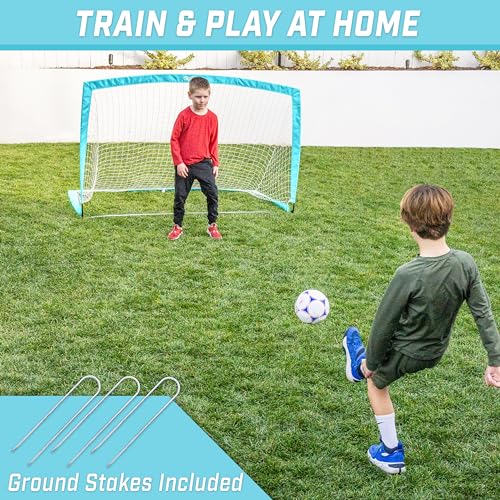 GoSports Portable Soccer Goals for Kids - 13 Color Options - Choose 4 x 3 ft or 6 x 4 ft - Team Tone Pop Up Nets for Backyard - color: Light Blue, style: 6 ft x 4 ft