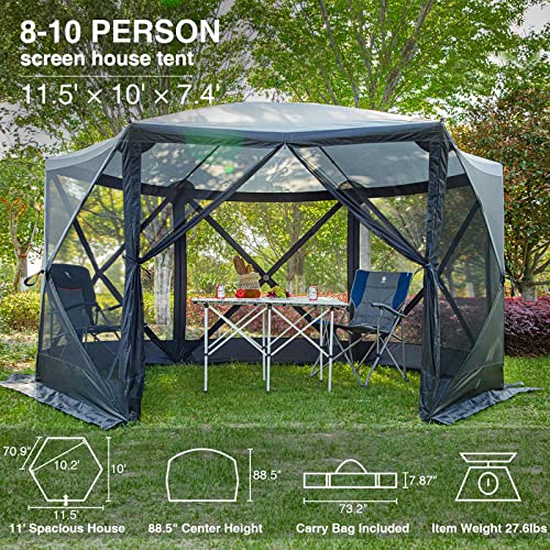 EVER ADVANCED Pop Up Gazebo Screen House Tent for Camping 11.5 ft for 8-10 Person Instant Canopy Shelter with Netting Portable for Outdoor, Backyard - color: Black