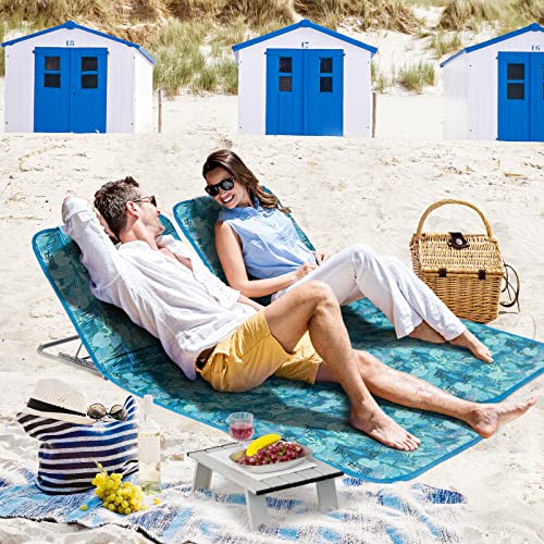 Giantex Beach Chairs with Side Table - 2 Pack Folding Lounge Chairs for Adults, 5 Position Adjustable Lawn Chair for Outdoor Sunbathing, Patio Chaise Lounge Lightweight Backpack Camping Chairs (Teal) - color: Teal