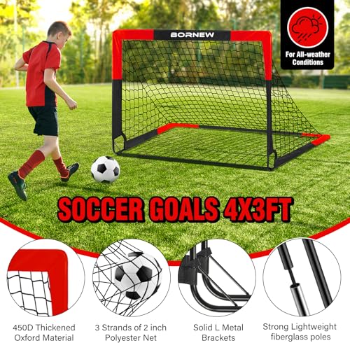 Kid Soccer Goal and Soccer Ball Targets Set - 6x4 / 4X3 ft Backyard & Indoor Soccer Goal, Portable Pop Up Soccer Net with Soccer Targets, Cones, Soccer Training Equipment for Ages 3-16 Year Gift - color: 2. Black Red