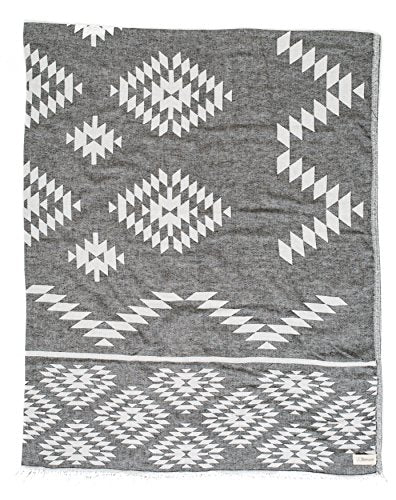 Bersuse 100% Cotton Teotihuacan XL Throw Blanket Turkish Towel Beach Blanket - Beach Camping Essentials - 75x90 Inches, Black - color: Black
