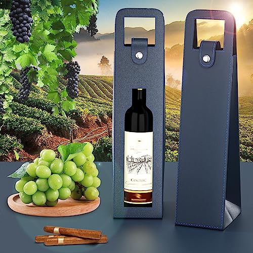 RYDDOY Wine Gift Bag, Reusable Leather Wine Tote Carrier, Single Bottle Champagne Beer Gift Bags Carrier for Birthday, Wedding, Picnic Party, Christmas festival Gifts (Blue) - color: B-Blue-16.1×3.5×3.5