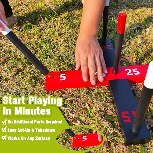 GOOSO Ring Toss Game for Kids - Indoor & Outdoor Game for Family and Adults with 5 Poles, 2 Bases and 6 Rings in 2 Colors, Backyard Party Activities for Adults Lawn Games for Kids - color: black red