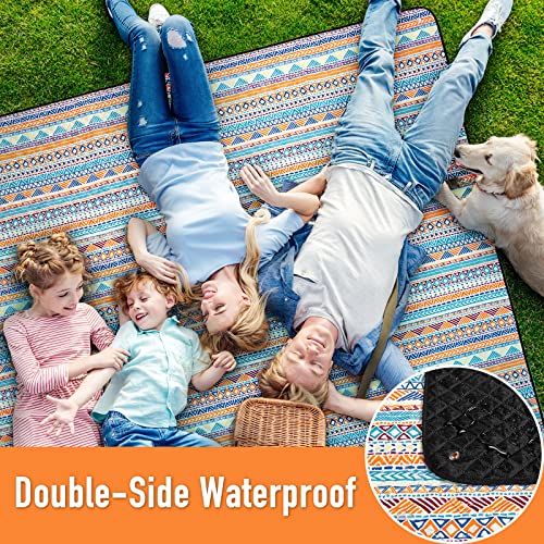 PY SUPER MODE Picnic Blankets Extra Large, Waterproof Foldable Outdoor Beach Blanket Oversized 83x79” Sandproof, 3-Layer Picnic Mat for Camping, Hiking, Travel, Park, Concerts(Orange Boho) - color: Orange Boho