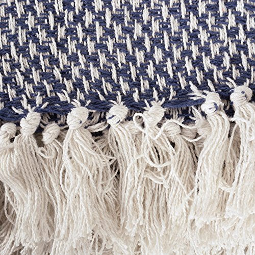 DII 100% Cotton Basket Weave Throw for Indoor/Outdoor Use Camping Bbq's Beaches Everyday Blanket, 50 x 60, Woven Stripe - color: Nautical Blue, size: 50x60"