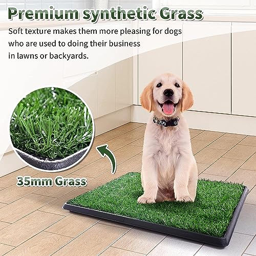 Dog Grass Pad with Tray, 25" x 20" Indoor Artificial Grass Pee Pad for Puppy Potty Training, Portable Dog Toilet Pet Loo, 3-Layer System - size: M 25x20x1.2IN-1 Grass Pad