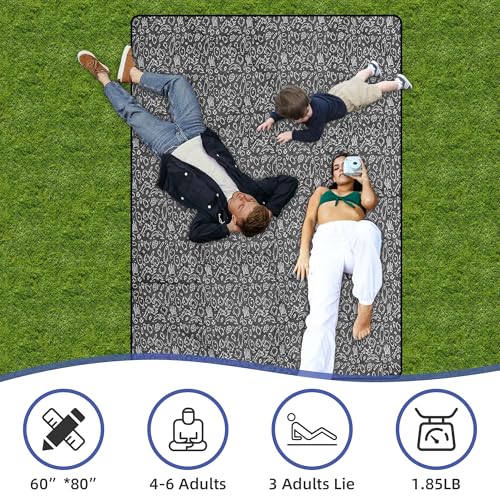 Outdoor Picnic Blanket Black Fish 60"x80" Sandproof Beach Blanket Waterproof Picnic Blankets Foldable for Caming, Beach, Outdoor Activities. - color: W-black Fish, size: 60"x80"