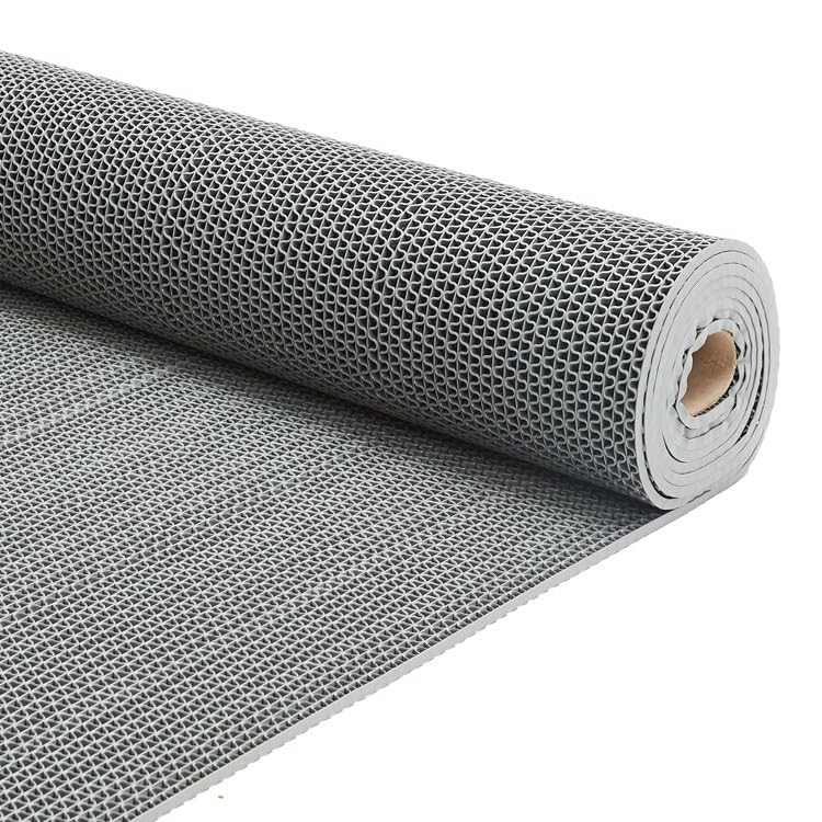 PVC Drainage Floor Mat 3x10Ft, Non-Slip 0.22'' Thick Heavy Duty Mesh Hole Pool Mat, Commercial PVC Mesh Hollow Mats, Outdoor Indoor Rug for Bathroom Patio Bath Shower Wet Area (Grey)