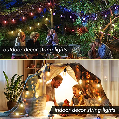 24FT Solar Outdoor String Lights, 12 Shatterproof Edison LED Bulbs, Dimmable RGB Color Changing Patio Lights Waterproof with Remote. for Patio Decor, Garden, Yard, Party, Bistro - size: S14 24FT