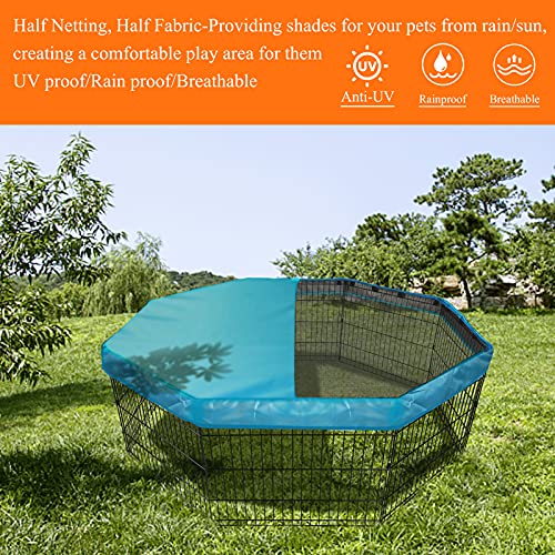 PJYuCien Dog Playpen Bottom Pad,Fits 24 Inch 8 Panels Regular Octagon Metal Exercise Pet Pen,Elastic Buckles Connections,Black (Note:Fence Not Included) - color: Only Blue Top Cover, Adhesive Tape Connections