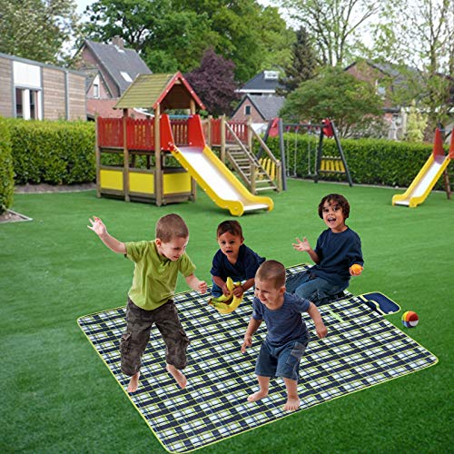 Picnic Blanket Beach Mat Extra Large Sandproof Waterproof Camping Blanket Portable Travel Blanket Play Mat for Outdoor Indoor Family Women Men Kids Beach BBQ Park Grass, 79"x57" - color: Green Grid