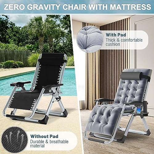 ABORON Zero Gravity Chair,Premium Outdoor Lawn Folding Lounge Chairs,Sturdy Adjustable Reclining Patio Chairs with Removable Cushion,Headrest & Tray - color: A Medium Gray