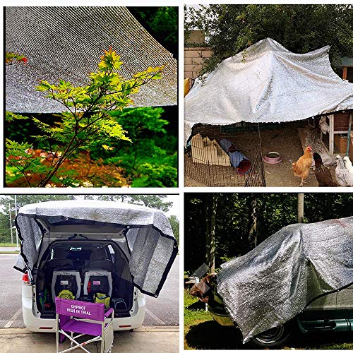 E.share 80%-85% Aluminum Shade Cloth, 10ft X 10ft Silver Heat Reflective Mesh Tarp with Grommets, Sun Block Privacy Cover for Outdoor Pergola, Patio, Garden, Greenhouse, Balcony, Car, Pet, Lawn - size: 10ft X 10ft