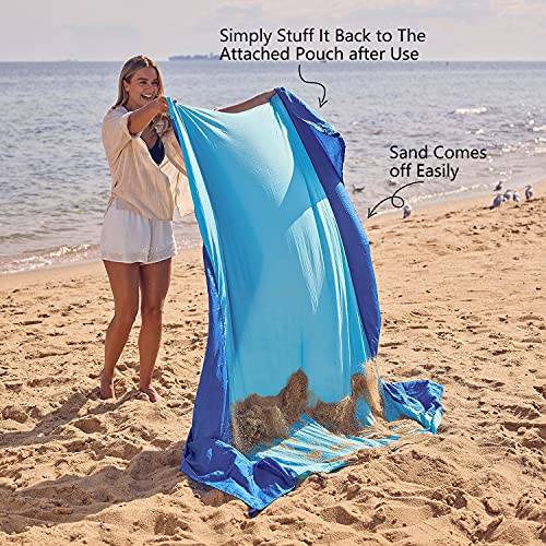 WEKAPO Beach Blanket Sandproof Waterproof, Extra Large Beach Mat, Oversized & Compact Sand Free, Quick Drying Beach Essentials for Vacation, Cruise, Picnic & Camping with Stakes - color: Blue, size: 9x10 FT (1～8 person)