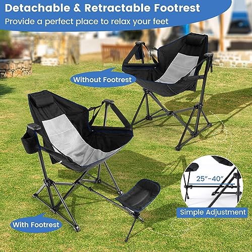 HAPPYGRILL 2 Pack Hammock Camping Chair with Footrest, Outdoor Folding Swinging Chair with Cozy Head Pillow, Cup Holder, Carrying Bag, Portable Lightweight Rocking Chair for Adult Lawn Fishing Picnic - color: Black 2 Pack
