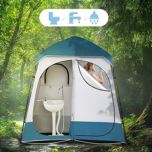 Portable Pop Up Shower Privacy Tent,Lightweight Double Toilet Shower Tents,Changing Room Dressing Tent,Waterproof Camping Shower Tents,with Carry Bag,for Picnic Beach Hiking Fishing (Blue & White) - color: Blue & White