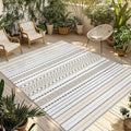 Outdoor Rug 5x8ft, Gray Stripes Boho Ethnic Style Indoor Area Rug for Patio Backyard Deck Large Floor Mat, Abstract Geometric Art Non-Slip Outside Carpet Balcony Porch Camping Rugs Picnic Mat - size: 5' x 8' (Rectangular)