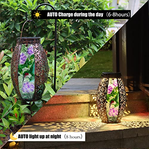 Mothers Day Gifts, Hummingbird Solar Lanterns Outdoor Waterproof,13" Metal Hanging Decorative Lantern,Large Hummingbird Solar Lights for Outside Yard Porch Patio Garden Decor, Birthday Gifts for Women - style: Hummingbird-A