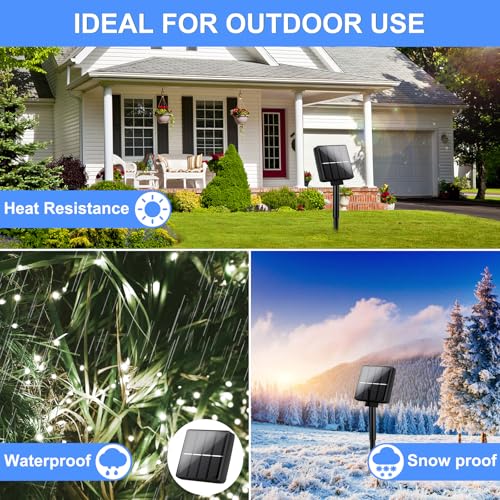 Brightever Solar Powered String Lights Outdoor Waterproof, 4-Pack Total 160FT 400 LED Solar Twinkle Lights with 8 Lighting Modes, Solar Fairy Lights for Fence, Balcony (Daylight White) - color: White, size: 4Packs（40FT 100LED）