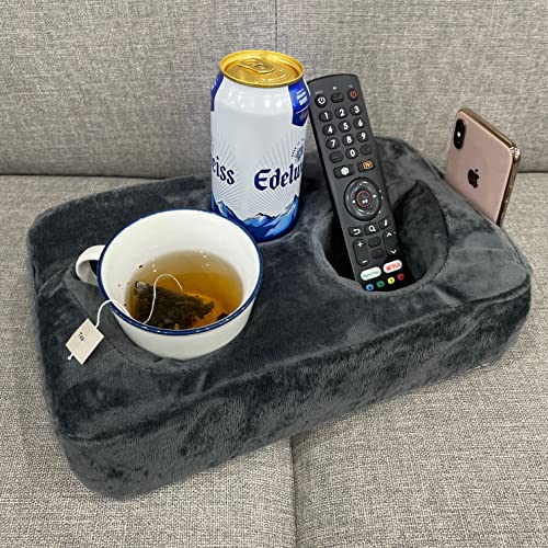 Couch Cup Holder Pillow, Couch Drinks Remotes Holder for Center of Couch, for Sofa, Bed, RV, Car (Gray) - color: Gray