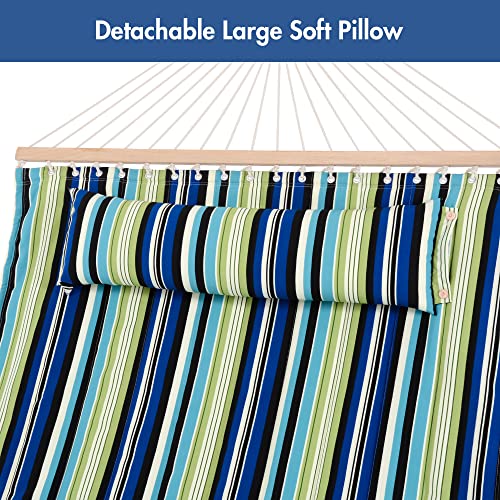 ANOW Double Hammock with Stand 12FT Included, Heavy Duty Hammock with Stand for Outside, 450 LBS Weight Capacity, Green & Blue Stripe - color: Green & Blue Stripe, size: 2 Person With Stand