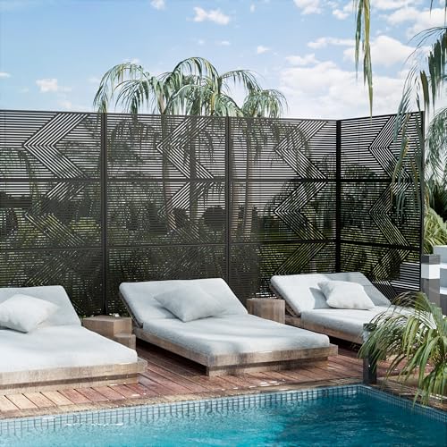 Casaphoria 72" H x 47" W Metal Outdoor Privacy Screen, Freestanding Decorative Divider for Patio, Deck, Balcony, and Garden with Stable Base, Black-Cedric - color: Black-cedric