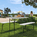 YITAHOME Folding Picnic Table w/Easy Assembly Steel Frame & Wood Like Tabletop, All Weather Folding Picnic Tables with Benches Ideal for Yard Patio Lawn Party, White - color: White