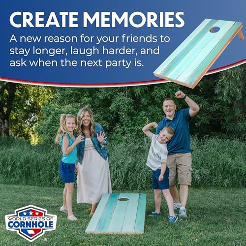 World Series of Cornhole Regulation Size Cornhole Boards – Lightweight & Durable All-Wood Construction | Backyard Bean Bag Toss Set | Rugged Outdoor Game for Tailgates, BBQs, & Backyard Battles - color: Coastal Color Beach