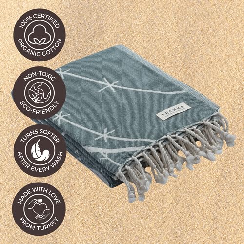 FESHKA Sand Free Turkish Beach Towel (37 x 67) Quick Dry Bath Towel, Oversized Beach Blanket, Lightweight for Travel - Made with 100% Organic Turkish Cotton - Saguaro (Green) - color: 42 - Dark Green