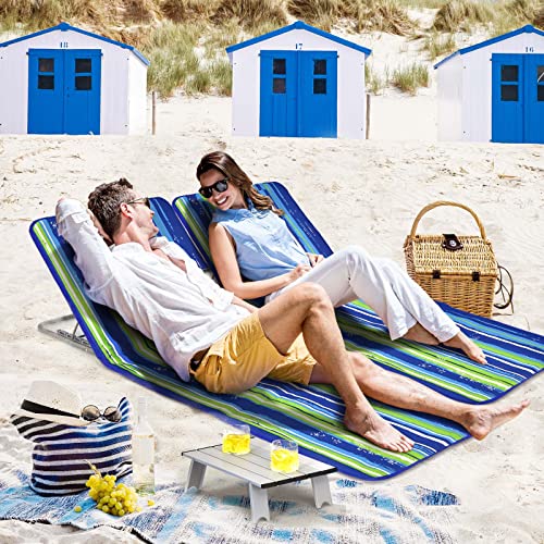 Giantex Beach Chairs for Adults 2 Pack Set with Side Table, 5 Position Adjustable Folding Lawn Chair for Sunbathing, Patio Chaise Lounge Lightweight Backpack Camping Chairs (Stripe) - color: Stripe