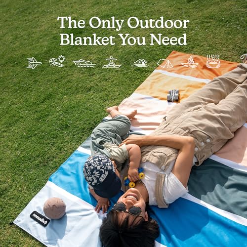 Nomadix Festival Blanket - Perfect for Picnics, Camping, & Lawn Seating - Plush Top & Water Resistant Base - Made with Post Consumer Recycled Materials - Stripes Retro - 60x72 in - color: Stripes Retro