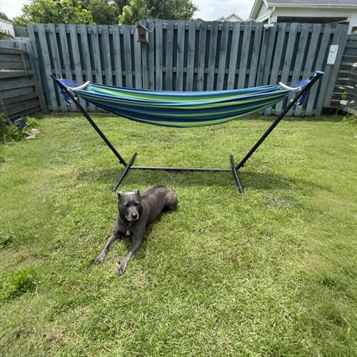 SZHLUX Double Hammock with Stand Included 450lb Capacity Steel Stand, Premium Carry Bag Included.Indoor Outdoor Brazilian-Style Cotton Bed for Backyard, Camping,Garden,Green - color: Green
