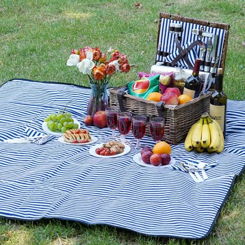 Picnic Basket for 4 Persons - Baskets with Cooler and Picnic Blanket, Classical Wicker Picnic Basket with Waterproof & Sand-Proof Beach Mat,Willow Hamper Service Gift Set - size: 15.53" for 4 Persons With Cooler