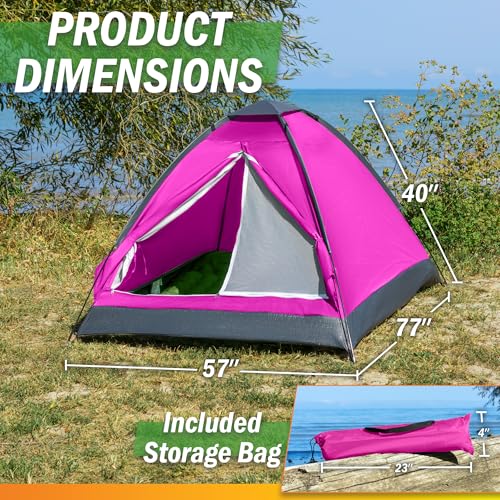 2 Person Outdoors Camping Tent with Rain Fly and Carrying Bag - Lightweight Outdoor Pop Up Tents for Camping Essentials, Music Festivals, Backpacking, Hiking, or Beach Shelter by Wakeman Outdoors - color: Pink
