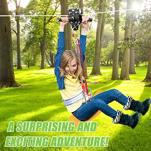 Zipline for Backyard Kids and Adults,Zipline Kits for Backyard with 160ft Cable,6ft Zipline Spring Brake and Belt,Zip line Trolley with Handle,seat and Bag - size: 160ft