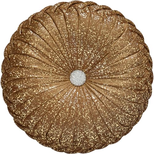 EUCIOR Round Throw Pillows,Brown Throw Pillows,Gold and Brown Decorative Pillow,Pumpkin Pleated Handmade Round Velvet Decorative Pillow for Sofa Bedroom Livingroom - color: Velvet-golden-brown