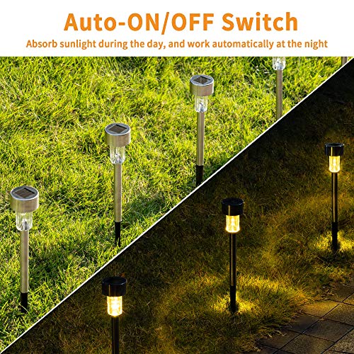GIGALUMI Solar Pathway Lights, Stainless Steel IP44 Waterproof Auto On/Off Outdoor LED Solar Landscape Lights for Garden, Yard, Patio, Path and Walkway(12 Pack, Warm White) - color: Warm White, size: 12 PACK