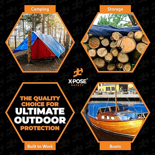 Better Blue Poly Tarp 6' x 8' (2-Pack) - Multipurpose Protective Cover - Lightweight, Durable, Waterproof, Weather Proof - 5 Mil Thick Polyethylene - by Xpose Safety - color: Blue, size: 6 Feet X 8 Feet (2pk)