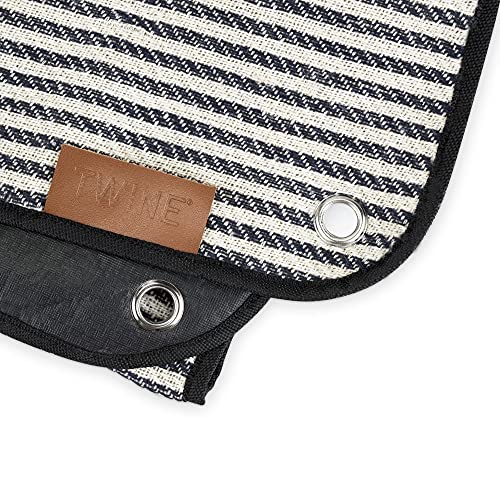 Twine Picnic Blanket - Waterproof Outdoor Blanket with Leather Carrying Straps and Picnic Stakes - Navy/White Striped 6pc Set of 1 - style: Picnic Blanket