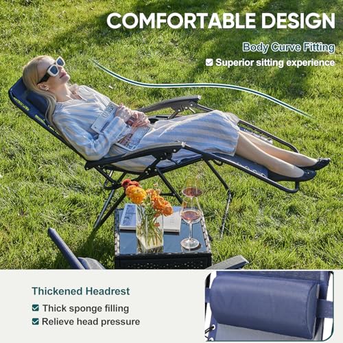NEWBULIG Zero Gravity Chair Set of 4, Lounge Chair Folding Portable Adjustable Camping Reclining Chairs with Adjustable Pollow, Mesh Back, Cup Holder Trays Lawn Patio Chair for Pool Beach - Blue - color: Modern Blue, size: 4 Pack