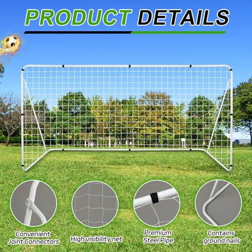 Liliful 12 x 6/10 x 6.5 ft Soccer Goal for Backyard Portable Soccer Net and Steel Weatherproof Frame Folding Goals with 6 Ground Stakes for Adults Youth Outdoor Training Competition - size: 8 x 5.1 ft