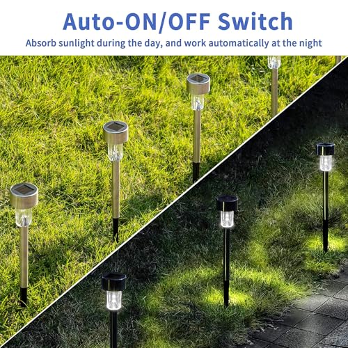 GIGALUMI Solar Pathway Lights, Stainless Steel IP44 Waterproof Auto On/Off Outdoor LED Solar Landscape Lights for Garden, Yard, Patio, Path and Walkway(20 Pack, Cold White) - color: Cold White, size: 20 PACK