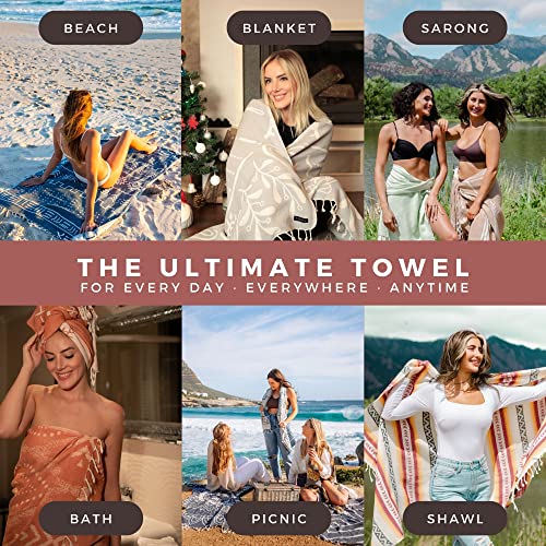 FESHKA Sand Free Turkish Beach Towel (37 x 67) Quick Dry Bath Towel, Oversized Beach Blanket, Lightweight for Travel - Made with 100% Organic Turkish Cotton - Golden Hour (Yellow/Maroon) - color: 23 - Yellow/Maroon