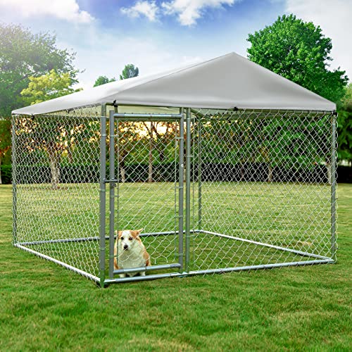 Outdoor Large Dog Kennel, Heavy Duty Dog Cage Pet House Galvanized Steel Fence Dog Playpen Puppy Exercise Pen Dog Run Cage w/UV & Waterproof Cover and Secure Lock (6.5'Lx6.5'Wx5.2'H) - size: 6.5'Lx6.5'Wx5.2'H