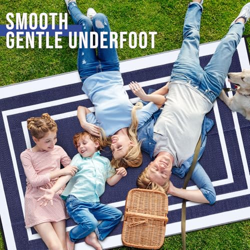 OLANLY Outdoor Rug 8x10 ft Waterproof, Reversible Outdoor Plastic Straw Rug, RV Mat, Indoor Outdoor Carpet Clearance for Patio, Camping, Balcony, Deck, Backyard, Navy & White - color: Navy Blue & White, size: 8' X 10' (Rectangular)