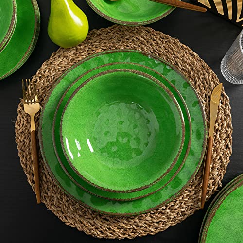 LEHAHA Vintage Crackle Melamine Dinnerware Sets, 12 Piece Plates and Bowls Sets, Great for Camping, RV. Durable and Chip Resistant Farmhouse Dishes Set, Service for 4(Green) - color: Green