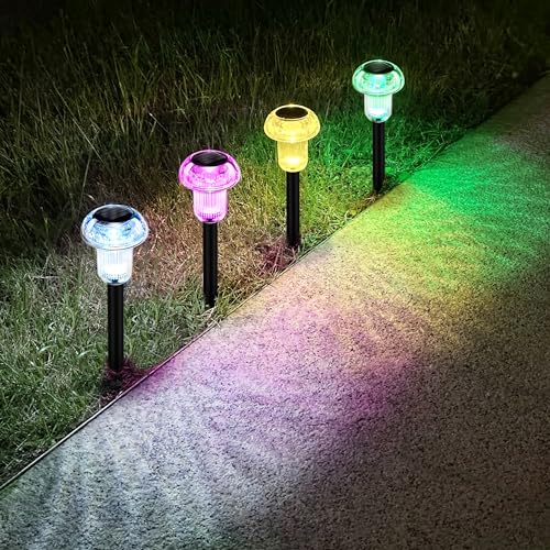 Easter Solar Pathway Lights Outdoor Decorative 4 Pack, 4 color LED Mushroom Solar Lights Outdoor Waterproof Solar Powered Decor for Yard Driveway Patio, Valentines Day Halloween Christmas Garden Decor - color: 4-Pack Multi-colored