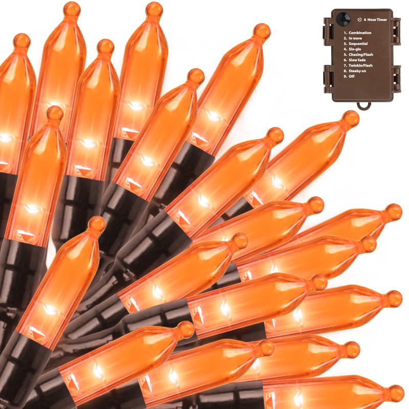 Orange Halloween Lights Battery Operated,6PK18Ft 50 LED Mini String with Timer 8 Modes Twinkle Light Outdoor Waterproof for Tree Garland Decor - color: Orange, size: 300 Count