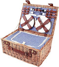 4-Person Picnic Basket Set, Blue&White Outdoor Wicker Picnic Basket with Tableware for Home/Camping